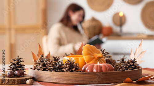 Autumn home decor with pine...