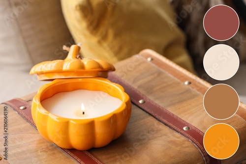 Burning pumpkin shaped cand...