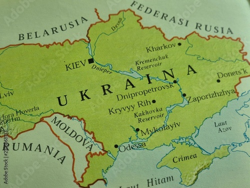 Obraz na płótnie Detailed Map of Ukraine Showing Major Cities Borders Rivers and Geographic Featu