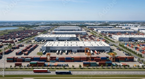 Expansive Inland Container Depot and Logistics Hub Under a Clear Sky, Showcasing Global Trade Infrastructure
