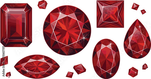 Photos Hand Drawn Ruby Gemstone Collection with Round Oval Pear Marquise Princess and E