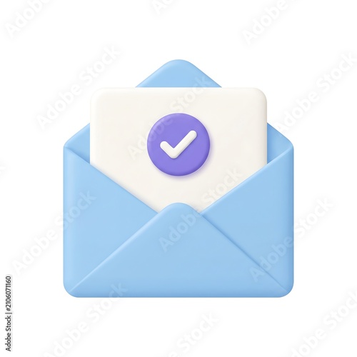 3D mail envelope with success checkmark icon envelope checkmark delivery verified validation completed