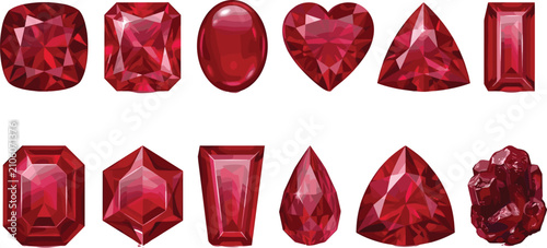 Photos Hand Drawn Ruby Gemstone Collection with Cushion Emerald Oval Heart Pear Trillio