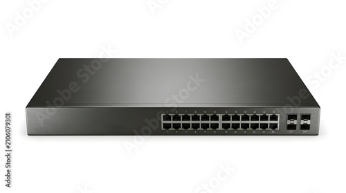 Plakat Enterprise network switch isolated on white background.