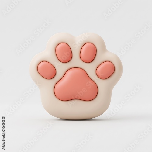 3D icon of a cute cat paw print with pink pads on a soft background illustration isolated creative