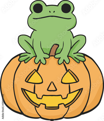 funny frog cartoon with pumpkin Halloween 