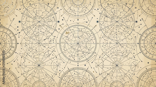 Vintage celestial star chart and map pattern.