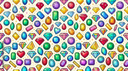 Fotografi Colorful sparkling gemstone and jewel seamless pattern.