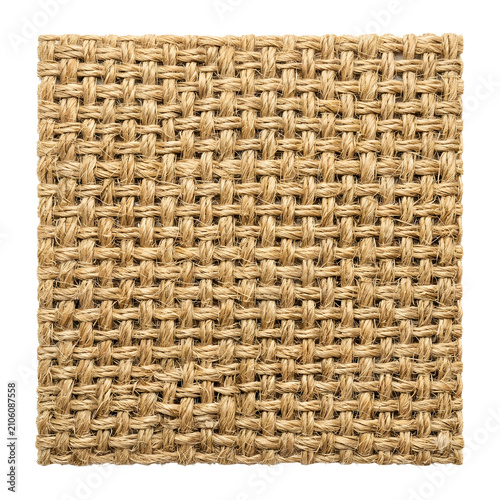 Coarse woven straw sisal mat fabric swatch isolated