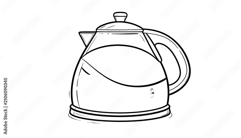 Fototapeta premium Black and white line drawing of a cooking pot.