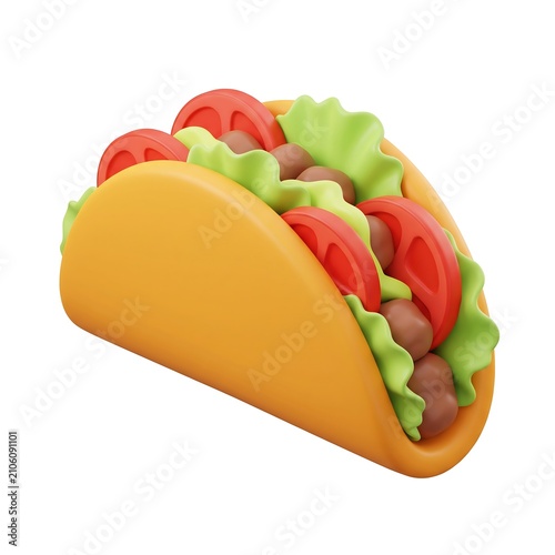 3D illustration of a delicious taco with meat lettuce and tomato tortilla illustration fastfood delicious