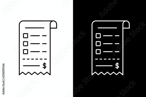 Vector line icon of a financial receipt or invoice. Symbolizes transactions, expenses, payment tracking, business, personal finance, and digital record-keeping