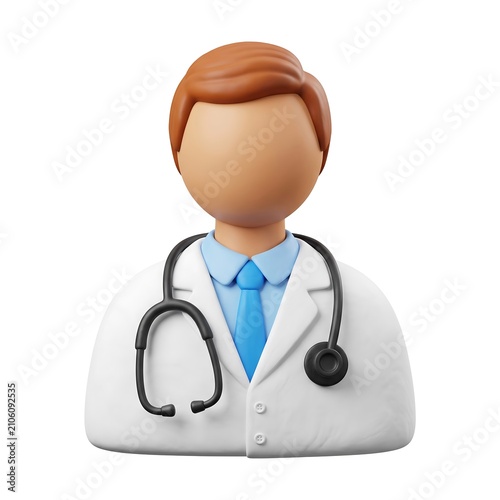 3D icon of doctor character with stethoscope and medical coat physician medicine stethoscope professional