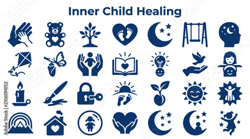 Obraz na płótnie Inner Child Healing Concepts Symbols Collection representing self care mental we