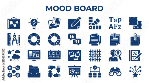 Photos Creative mood board compilation of design and business icons representing ideas