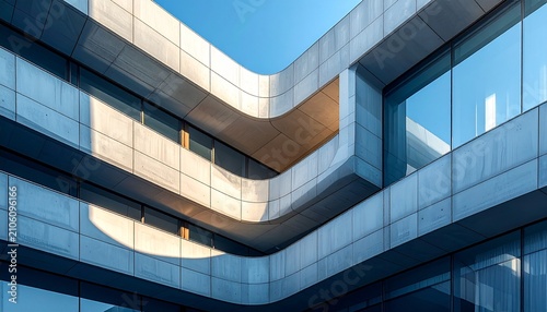 Corporate Architecture Close Up with Textured Building Surfaces, Contemporary Facade Design, and Elegant Play of Sunlight and Shadows