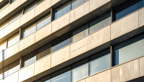 Abstract Close Up of Corporate Office Architecture Featuring Geometric Exterior Details, Modern Textures, and Natural Lighting Effects