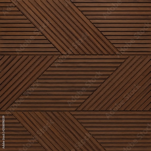 Wooden Geometric Pattern Background: A dark wooden surface with a striking geometric pattern, composed of angled lines and horizontal grooves, creating a modern and sophisticated texture.