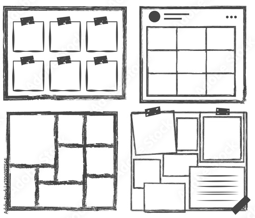 grunge hand drawn photo collage mood board layout template vector set