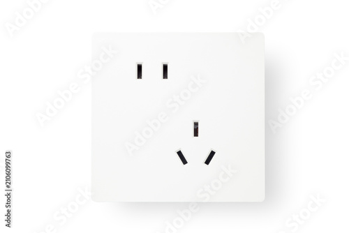 5-hole wall socket panel on white background