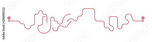 Foto Abstract Red Line Art Cityscape Silhouette with Start and End Points