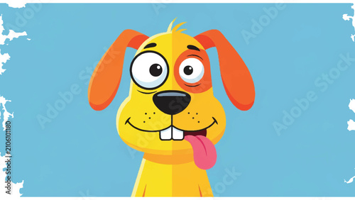 Bild auf Leinwand Cartoon dog with orange ears smiling.