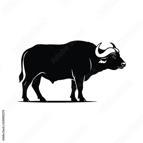 Photography Cape buffalo silhouette standing in side profile for safari wildlife conservation concept