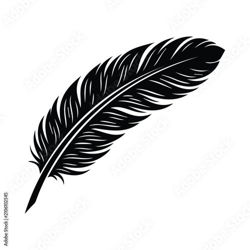 Black quill feather icon isolated on white background for artistic writing calligraphy design.
