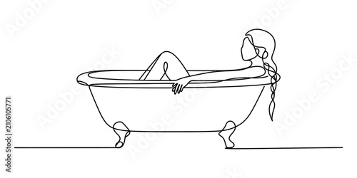Bild auf Leinwand Continuous single line drawing of a relaxed young woman with a long braid hair s