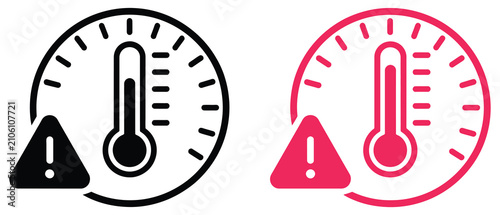 High Temperature Warning Icon Featuring Heat Hazard, Overheating Alert, Safety Protection, Climate Risk, and Emergency Notice Vector Illustration