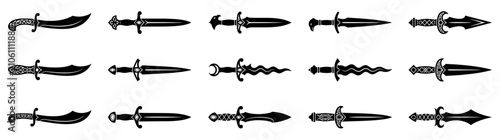 Foto Collection of ancient medieval bladed weapons, daggers, and swords
