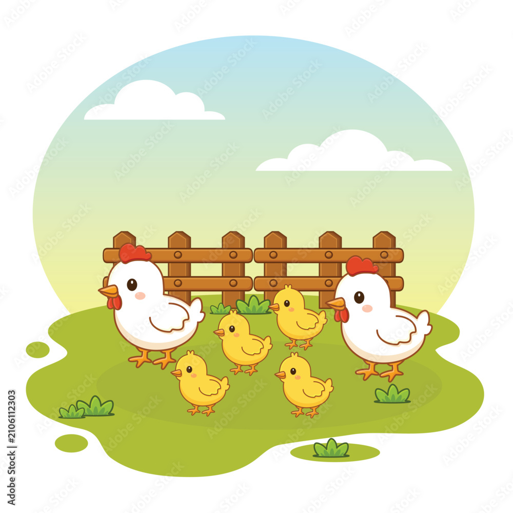 Naklejka premium Chicken chicks cartoon illustration vector