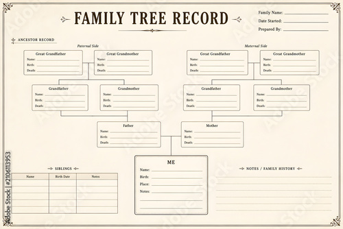 Vintage Family Tree Record Genealogy Chart Template
