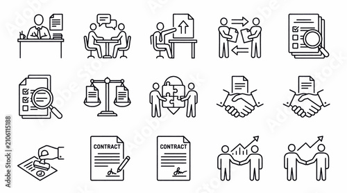 Fényképezés Collection of flat design icons representing various professional and legal concepts