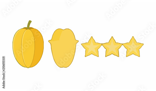 Foto Ripe Yellow Carambola Star Fruit Vector Illustration with Star Shaped Slices Iso