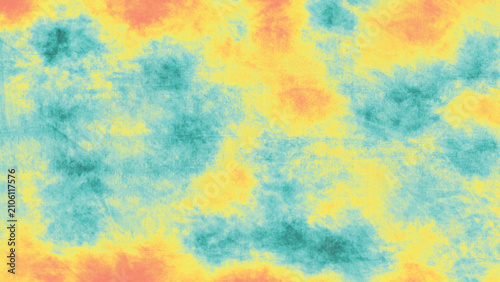 Canvastavla Abstract Tie-Dye Texture Background - Teal, Yellow, Orange Cloud Pattern