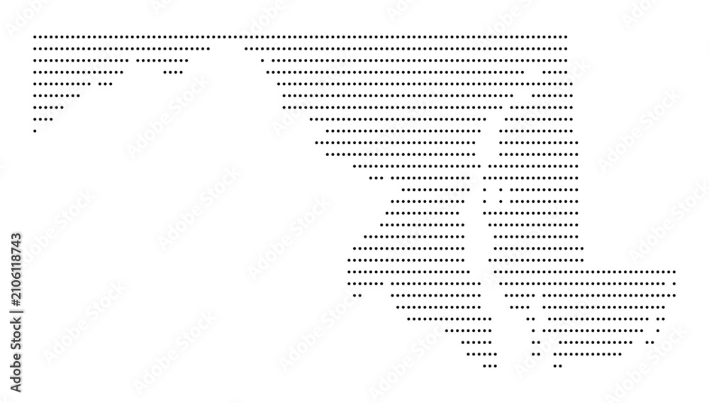 Fototapeta premium Maryland Dotted Map Vector with Halftone Dot Pattern, State Outline, Geographic Border, USA State Territory Shape, United States Cartography Illustration for Travel, Atlas and Infographic Design