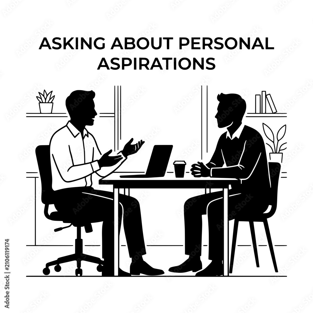 Fototapeta premium Two men discussing aspirations and goals in a professional setting.