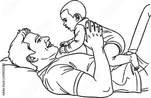 Принти на полотні Father lying on floor lifting up his baby high in the air for playtime with pare