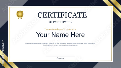 Canvastavla Professional certificate of participation template with elegant navy blue and go