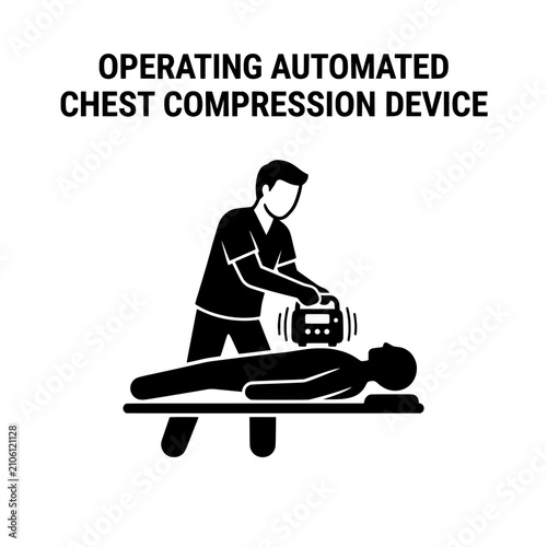 Medical professional operating an automated chest compression device on patient.