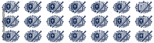 Konstfotografi Vintage Sword and Holy Book Emblem Pattern