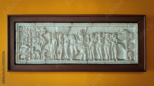 Quadro su tela Traditional stone relief carving of royal procession