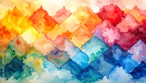 Colorful Abstract Watercolor Mountain Landscape