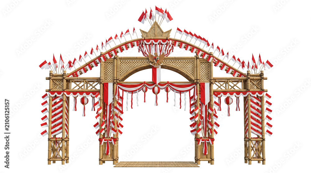 Fototapeta premium Traditional Indonesian bamboo gate for independence day with transparent background