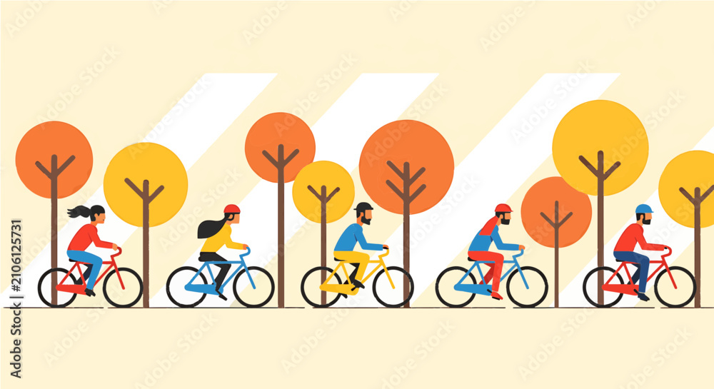 Fototapeta premium Group of people riding bicycles in autumn park