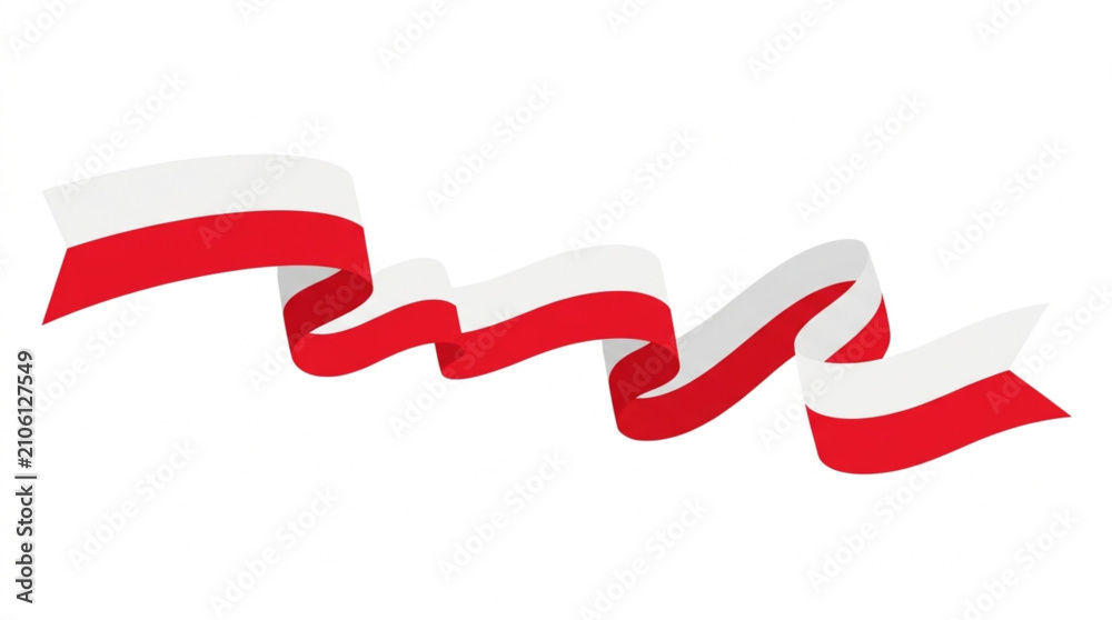 Obraz premium Waving red and white flag ribbon of Indonesia on white background 