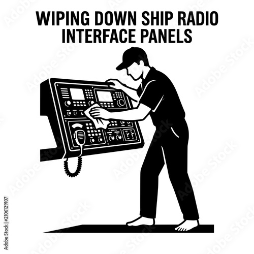 Technician Operating Ship Radio Interface Panels Illustration.