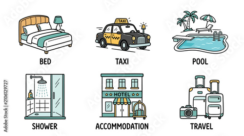 Принти на полотні Travel and Accommodation Services Icon Set.