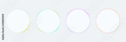 Set of modern white circular frames with soft pastel gradient glow. Vector illustration